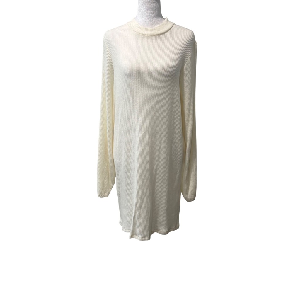 Reformation Ribbed Knit Dress Women Large Ivory Balloon Sleeve Tencel Soft Tunic